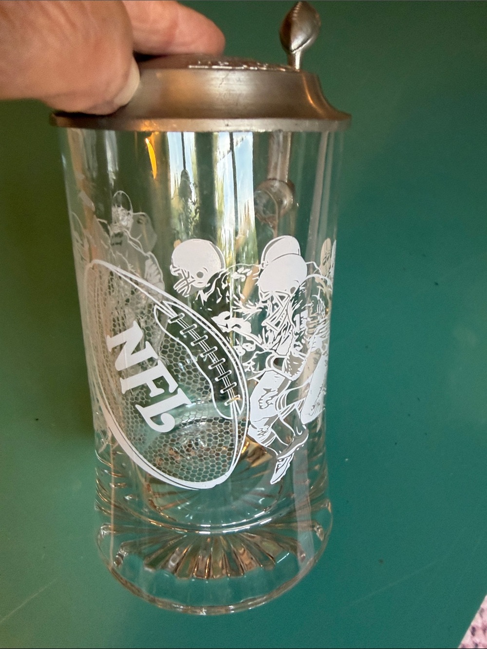NFL Glass Beer Stein with Pewter Lid - Clear and Silver